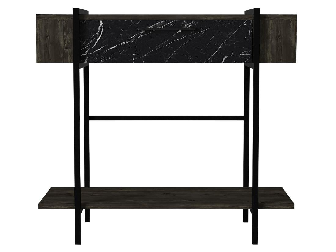 Vente Unique Console Avec 1 Porte Et 1 étagère - Naturel Foncé Et Effet Marbre Noir - CHENOA