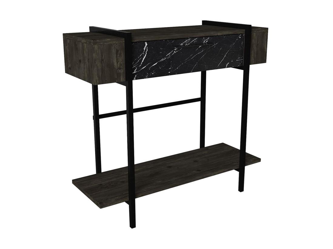 Vente Unique Console Avec 1 Porte Et 1 étagère - Naturel Foncé Et Effet Marbre Noir - CHENOA