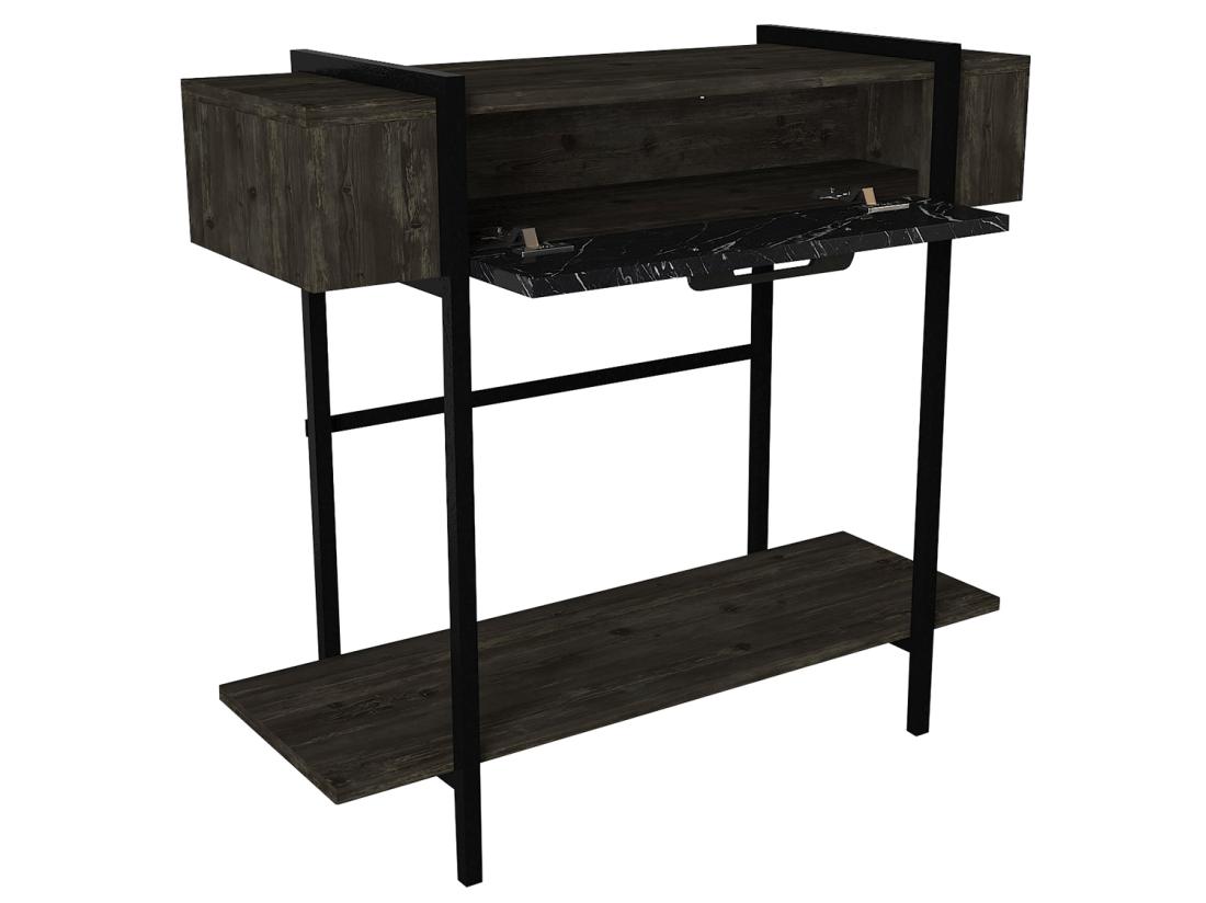 Vente Unique Console Avec 1 Porte Et 1 étagère - Naturel Foncé Et Effet Marbre Noir - CHENOA