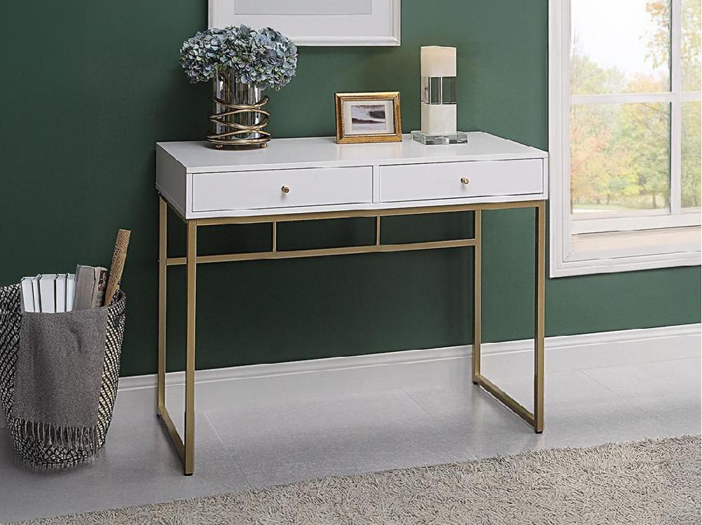 vente unique Console avec 2 tiroirs en MDF - Blanc et doré - CODENIA vente unique Console avec 2 tiroirs en MDF - Blanc et doré - CODENIA