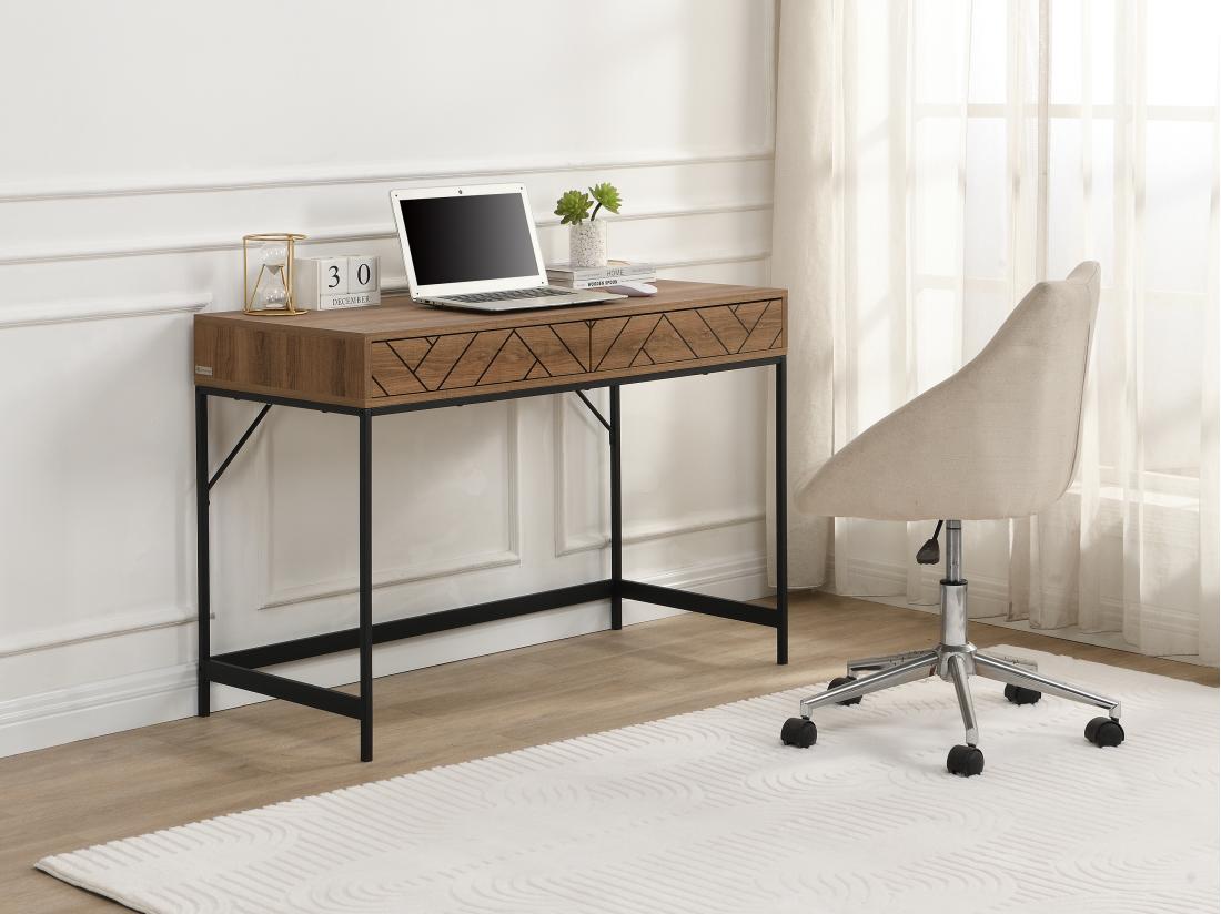 vente unique Console avec 2 tiroirs - MDF et acier - Coloris : Naturel et noir - CARATANA