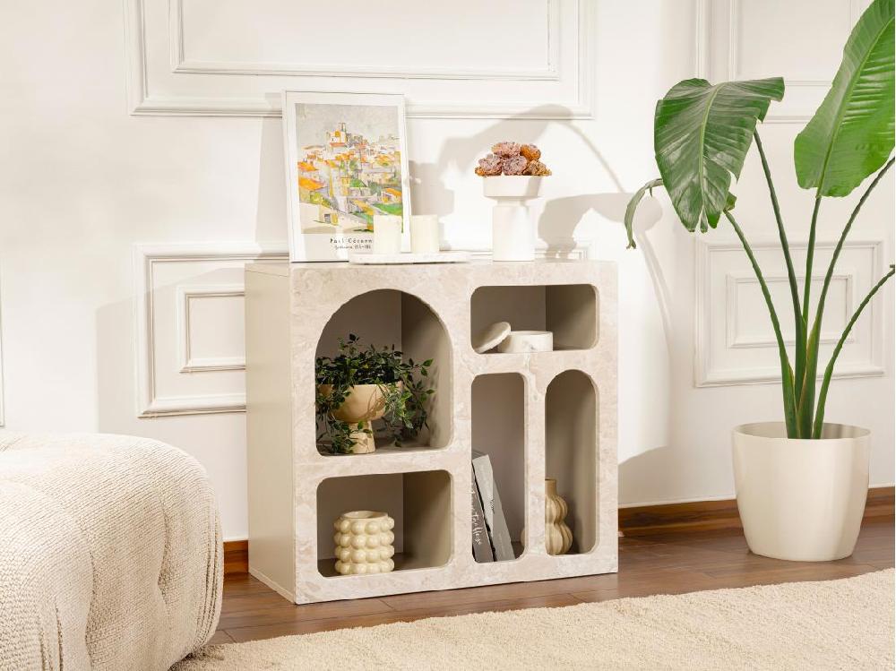 vente unique Console avec 5 niches - Effet marbre beige - LUELA