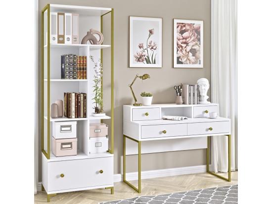 Vente Unique Console Bureau Design Collection DOUGLAS Avec Quatre Tiroirs Et Une Niche Coloris Blanc 120 X 95 X 50 Cm