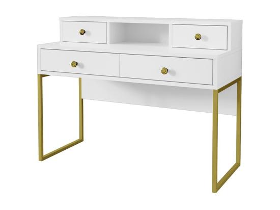 Vente Unique Console Bureau Design Collection DOUGLAS Avec Quatre Tiroirs Et Une Niche Coloris Blanc 120 X 95 X 50 Cm