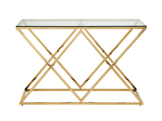 Vente Unique Console CHARLOTTE De Pascal MORABITO - Verre Trempé Et Acier - Doré