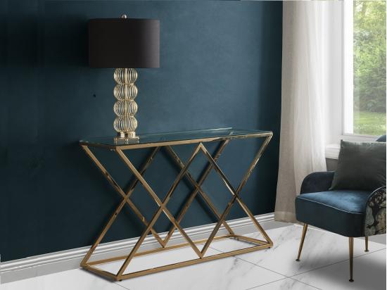 vente unique Console CHARLOTTE de Pascal MORABITO - Verre trempé et acier - Doré