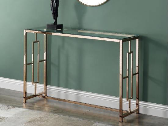 vente unique Console CLOTILDE de Pascal MORABITO - Verre trempé et acier - Cuivré