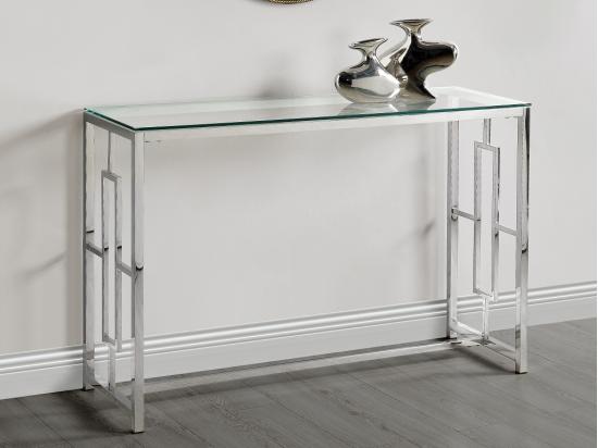 vente unique Console CLOTILDE de Pascal MORABITO - Verre trempé et acier - Chromé