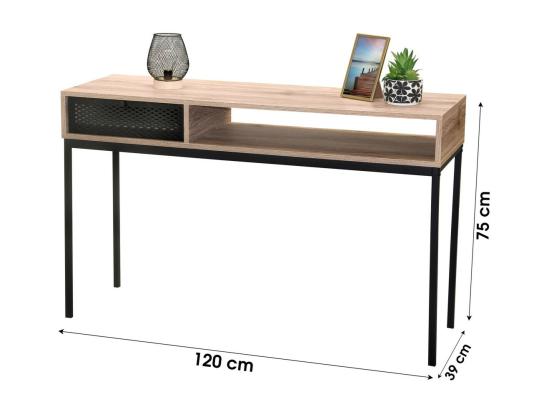 Vente Unique Console D'entrée Style Classique – Un Tiroir Et Une Niche Coloris Chêne Vieilli Dimensions 120x39x75 Cm – Collection METALIX