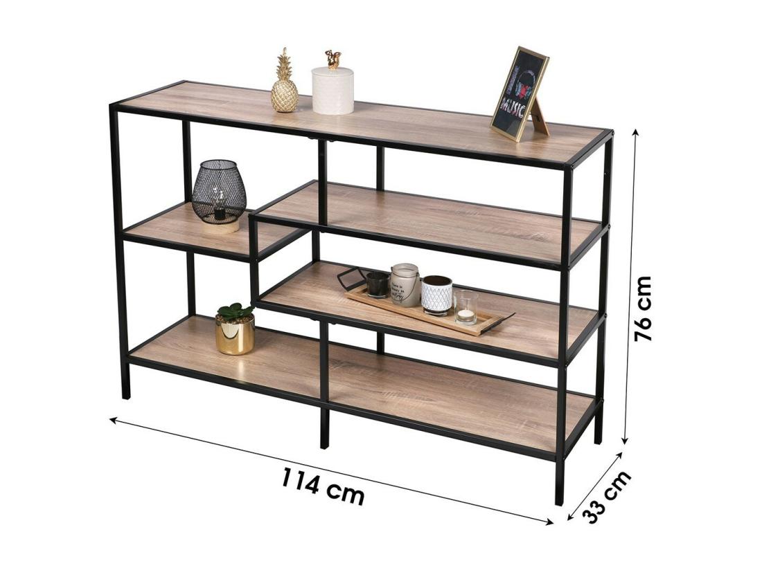 Vente Unique Console D'entrée Style Industriel Collection HOLBORN. Coloris Chêne Et Noir. 5 étagères