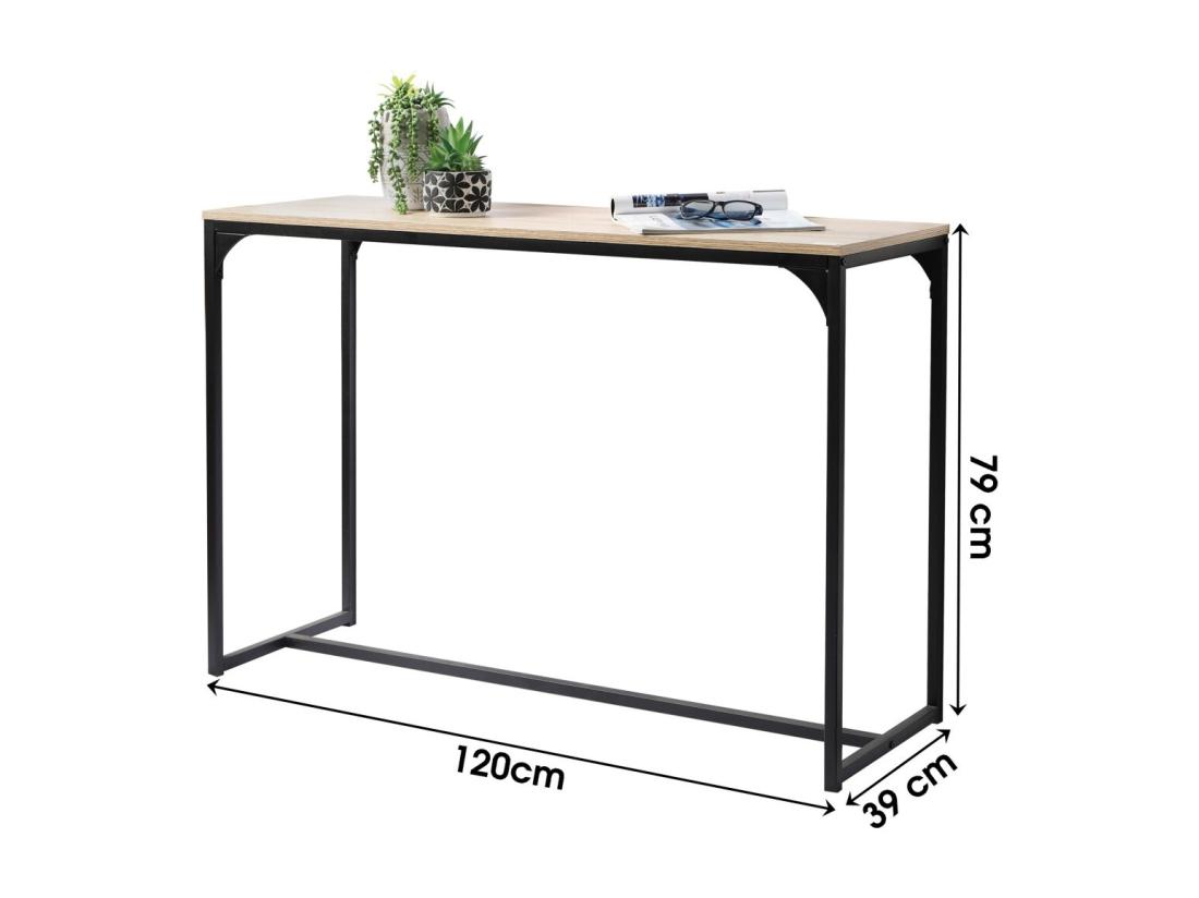 Vente Unique Console D'entrée Style Industriel Collection RANONG – Structure En Métal Noir Et Plateau Coloris Chêne Clair