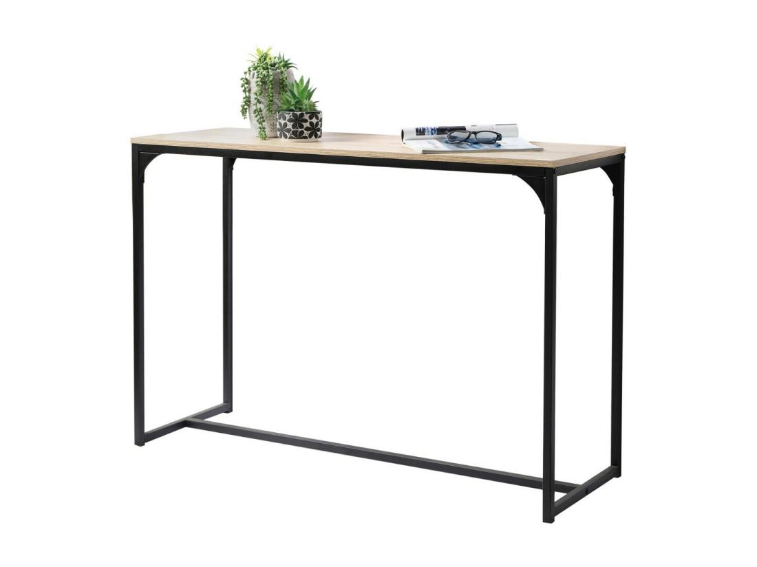 vente unique Console d'entrée style industriel collection RANONG – Structure en métal noir et plateau coloris chêne clair