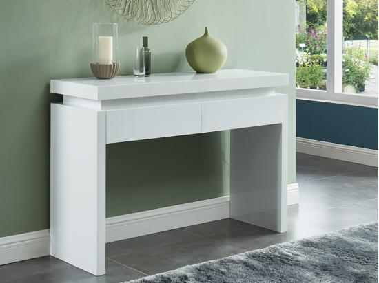 Vente Unique Console EMERSON II - LEDs - 2 Tiroirs - MDF Laqué Blanc