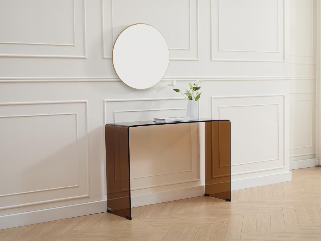 vente unique Console en verre trempé courbé - Brun - ALONZO vente unique Console en verre trempé courbé - Brun - ALONZO