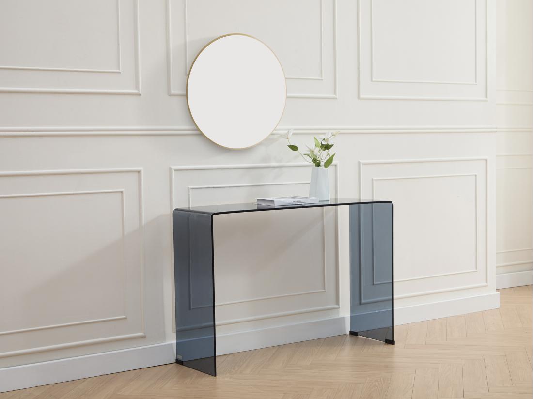 vente unique Console en verre trempé courbé et fumé - Noir - ALONZO vente unique Console en verre trempé courbé et fumé - Noir - ALONZO