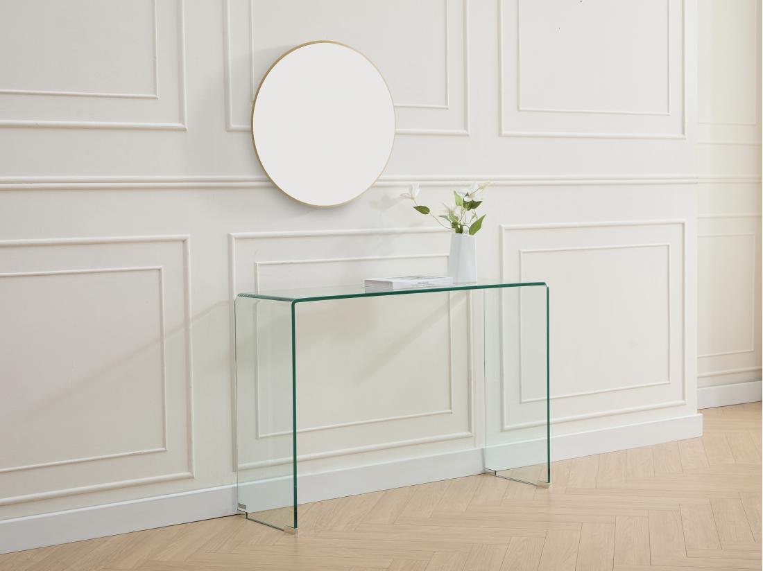 vente unique Console en verre trempé courbé - Transparent - ALONZO