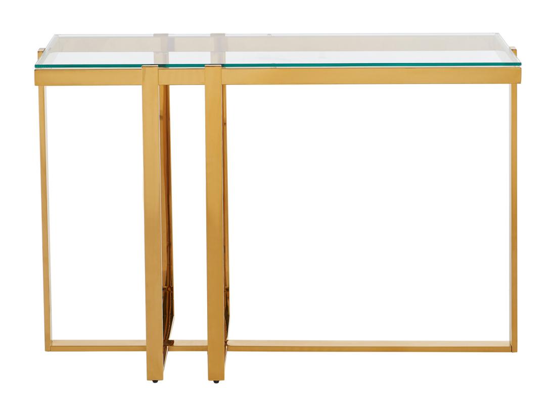 Vente Unique Console En Verre Trempé Et Acier Inoxydable Chromé - Transparent Et Doré - VELETIA De Pascal Morabito