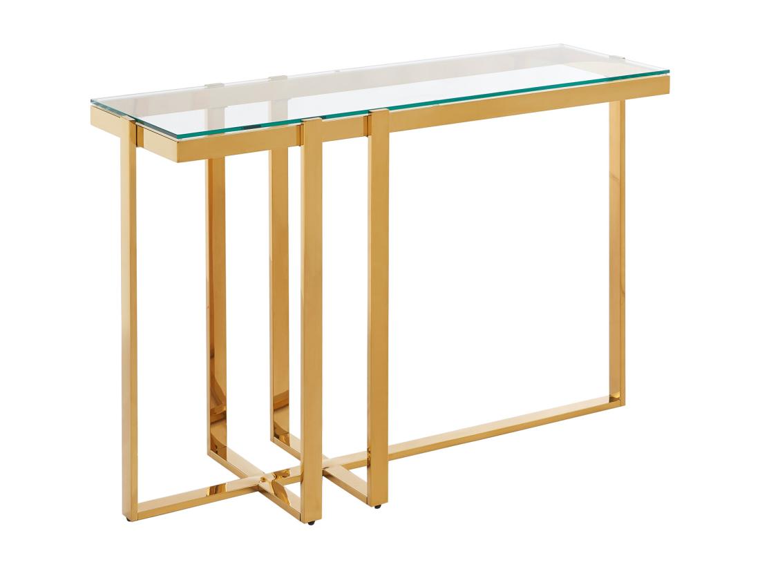 Vente Unique Console En Verre Trempé Et Acier Inoxydable Chromé - Transparent Et Doré - VELETIA De Pascal Morabito