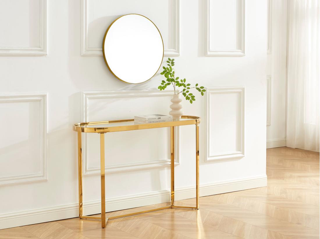 vente unique Console en verre trempé et acier inoxydable chromé - Transparent et doré - JOLINY de Pascal Morabito