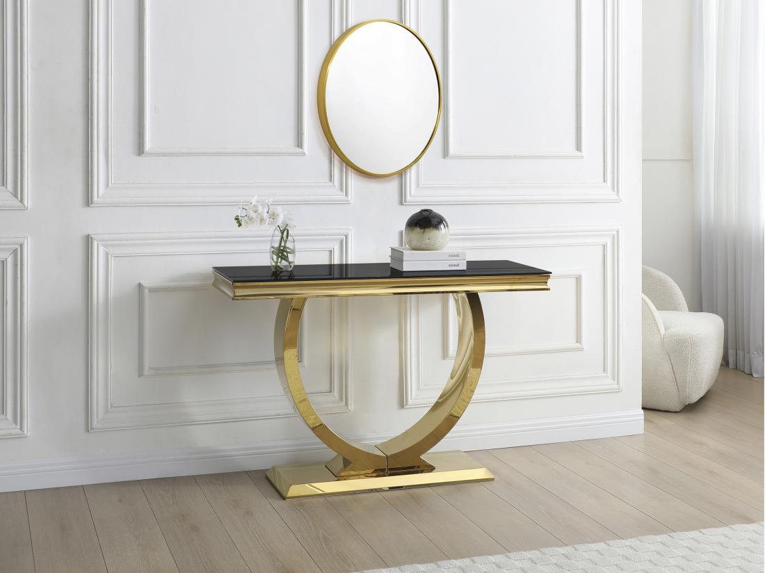 vente unique Console en verre trempé et acier inoxydable - Doré et Noir - ROWAN de Pascal Morabito