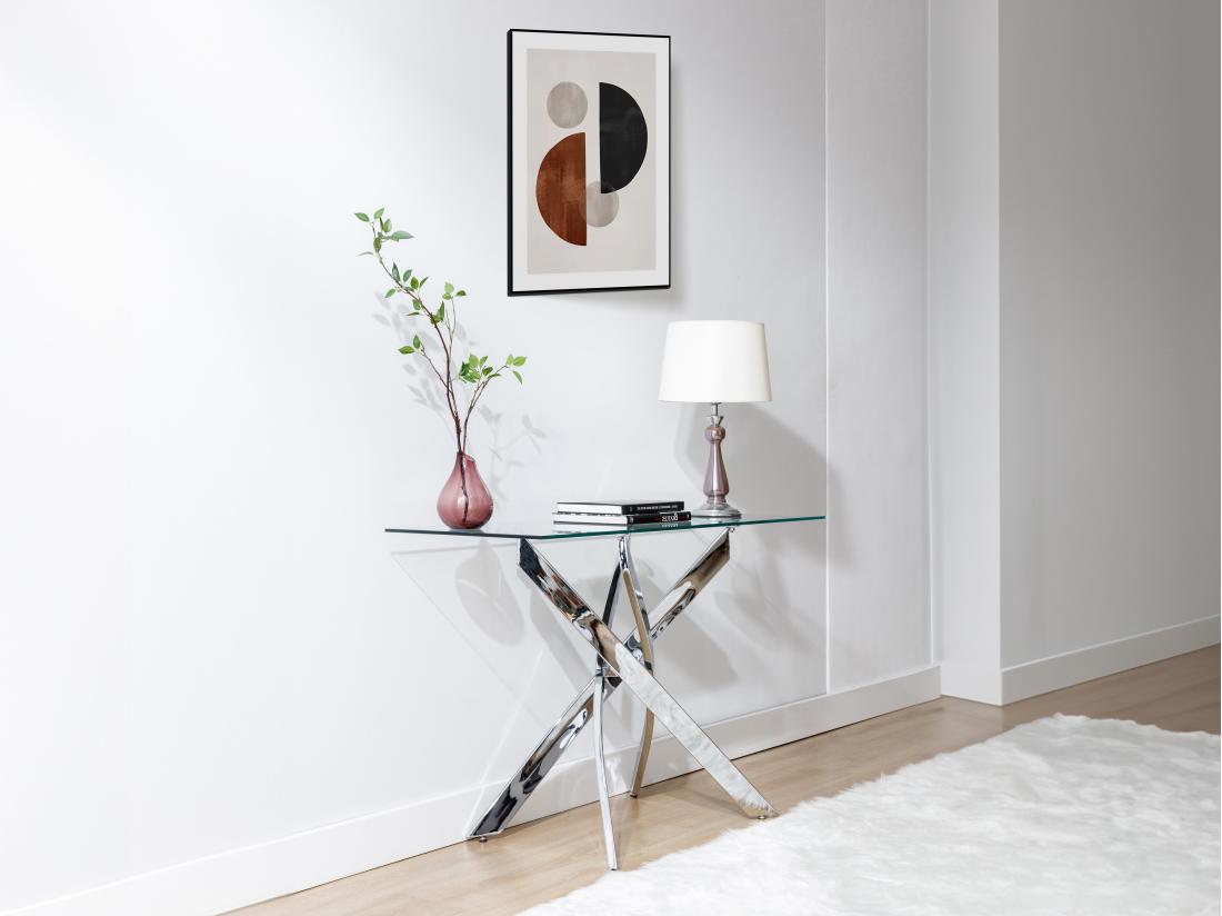 vente unique Console en verre trempé et métal chromé - Transparent - COSIMA