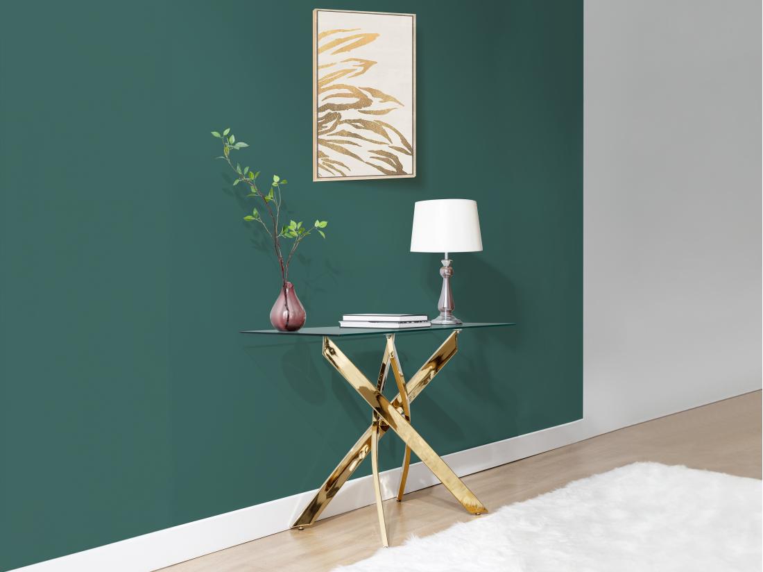 vente unique Console en verre trempé et métal doré - Transparent - COSIMA