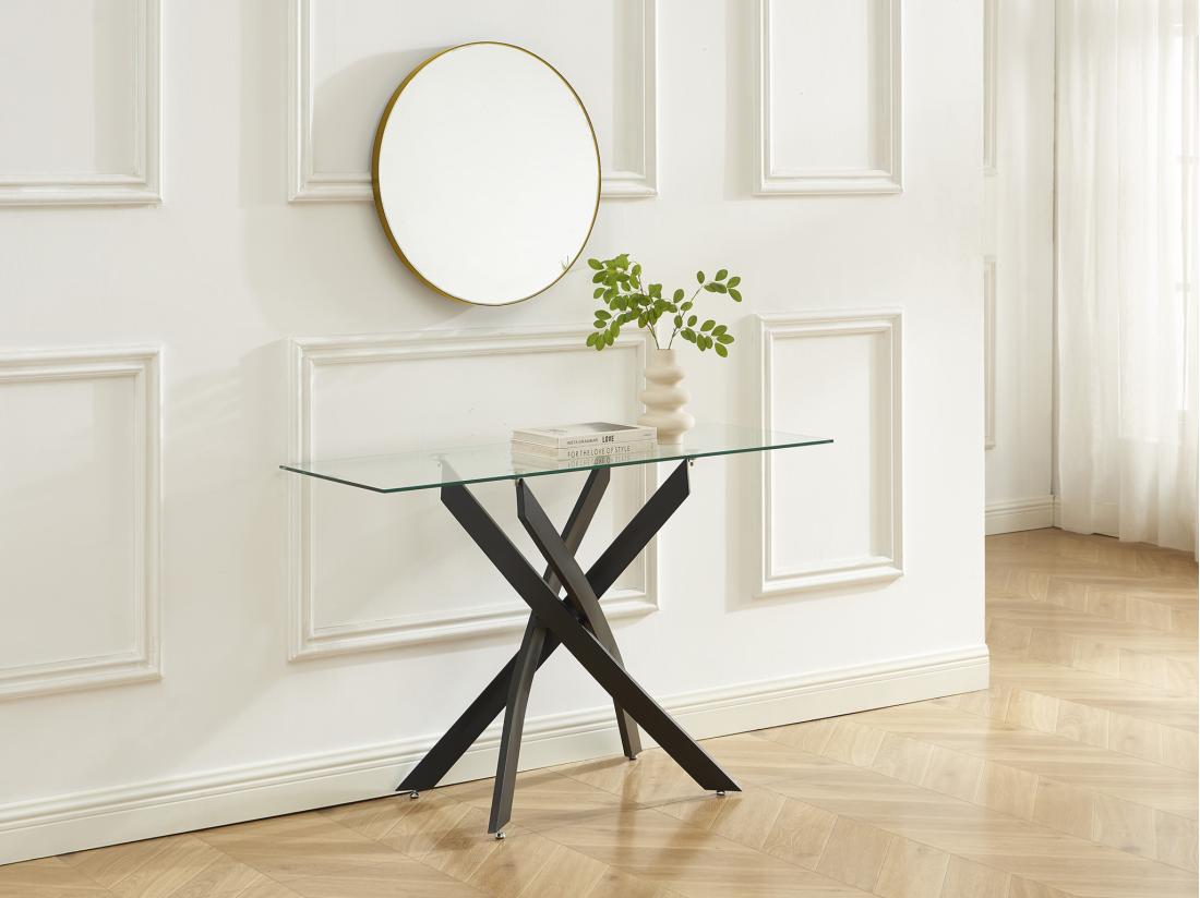 vente unique Console en verre trempé et métal noir - Transparent - COSIMA
