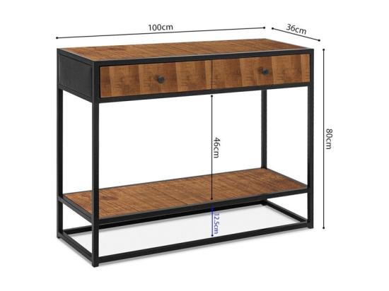 Vente Unique Console Salon Avec Tiroir Style Industriel Bois Massif Exotique De Mangolia Et Structure Métal Collection MADEIRO