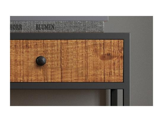 Vente Unique Console Salon Avec Tiroir Style Industriel Bois Massif Exotique De Mangolia Et Structure Métal Collection MADEIRO