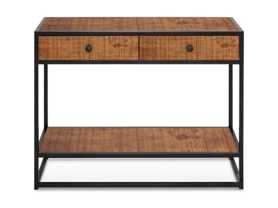 Vente Unique Console Salon Avec Tiroir Style Industriel Bois Massif Exotique De Mangolia Et Structure Métal Collection MADEIRO