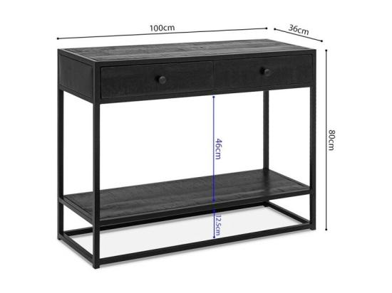 Vente Unique Console Salon Avec Tiroir Style Industriel Bois Massif Exotique De Mangolia Noir Et Structure Métal Collection MADEIRO