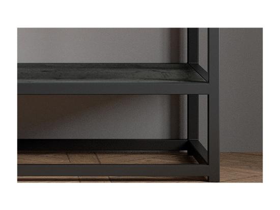 Vente Unique Console Salon Avec Tiroir Style Industriel Bois Massif Exotique De Mangolia Noir Et Structure Métal Collection MADEIRO