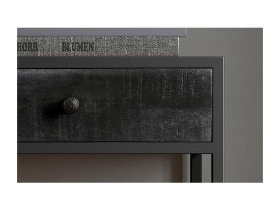 Vente Unique Console Salon Avec Tiroir Style Industriel Bois Massif Exotique De Mangolia Noir Et Structure Métal Collection MADEIRO