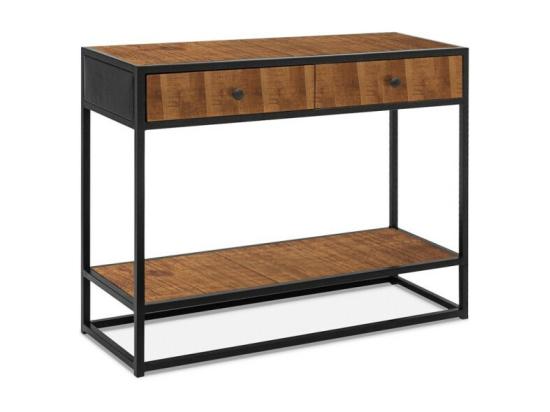 vente unique Console salon avec tiroir style industriel bois massif exotique de Mangolia et structure métal collection MADEIRO