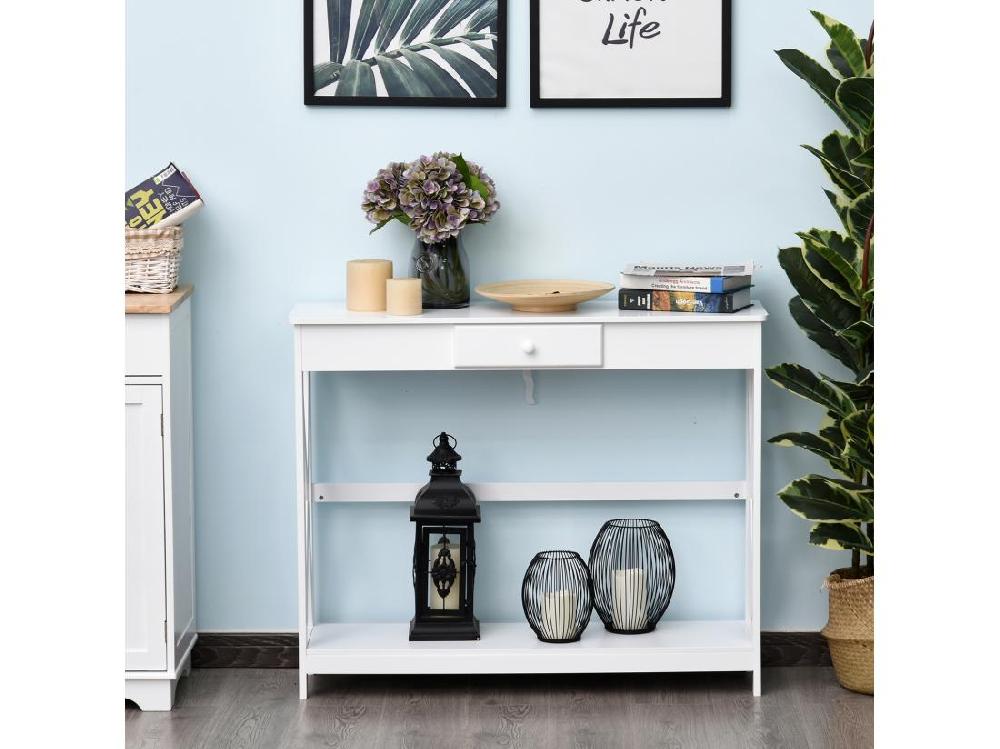 Vente Unique Console Style Table De Drapier Néo-rétro Tiroir + étagère Dim. 100L X 30l X 81H Cm MDF Blanc