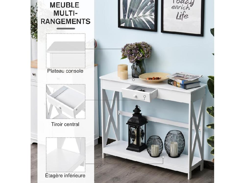 Vente Unique Console Style Table De Drapier Néo-rétro Tiroir + étagère Dim. 100L X 30l X 81H Cm MDF Blanc