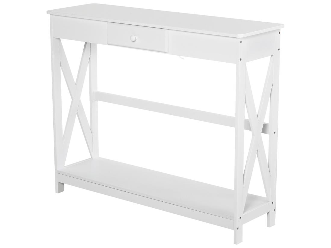 vente unique Console style table de drapier néo-rétro tiroir + étagère dim. 100L x 30l x 81H cm MDF blanc