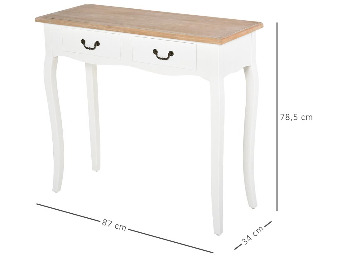 vente unique Console style table de drapier style shabby chic 2 tiroirs dim. 87L x 34l x 78H cm MDF bois massif pin clair blanc