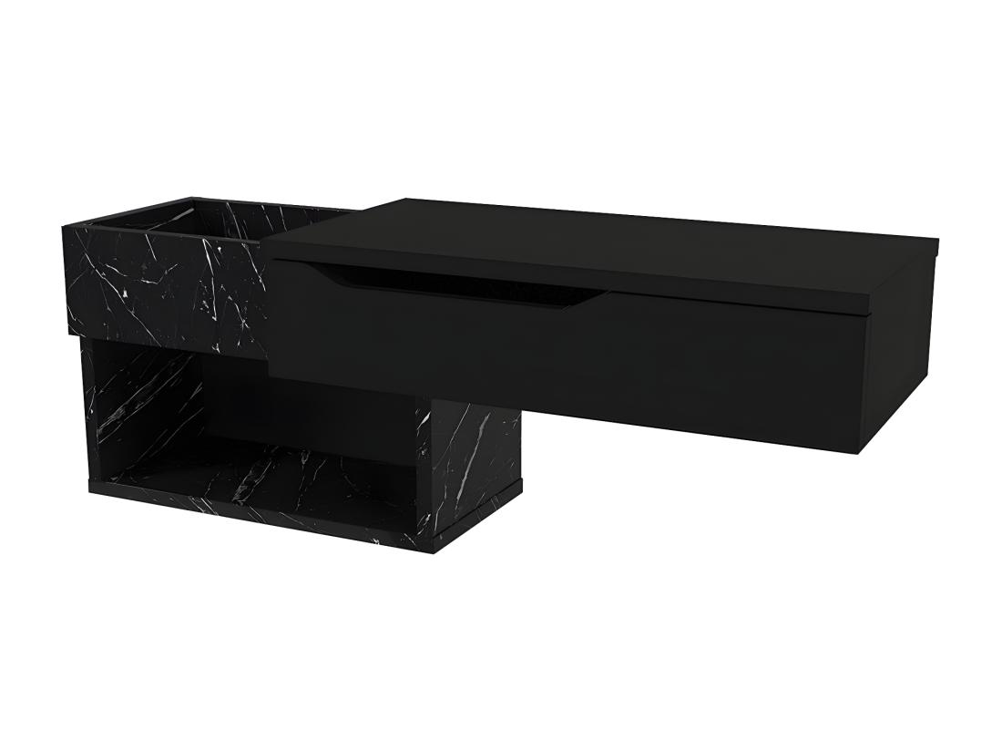 Vente Unique Console Suspendue Avec 1 Tiroir Et 2 Niches - Effet Marbre Noir - DAREKA