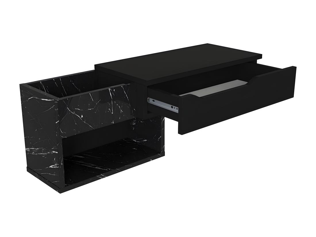 Vente Unique Console Suspendue Avec 1 Tiroir Et 2 Niches - Effet Marbre Noir - DAREKA