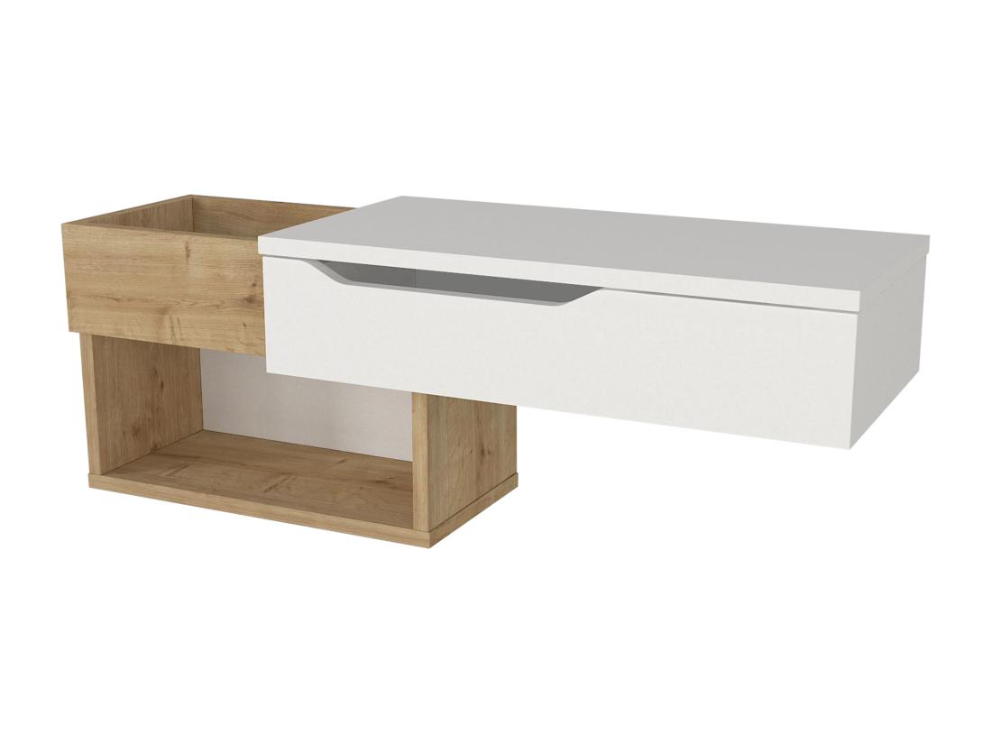 Vente Unique Console Suspendue Avec 1 Tiroir Et 2 Niches - Naturel Et Blanc - DAREKA