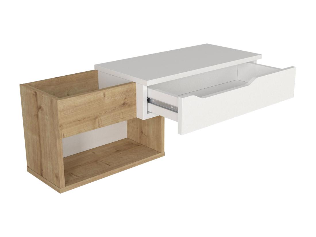 Vente Unique Console Suspendue Avec 1 Tiroir Et 2 Niches - Naturel Et Blanc - DAREKA