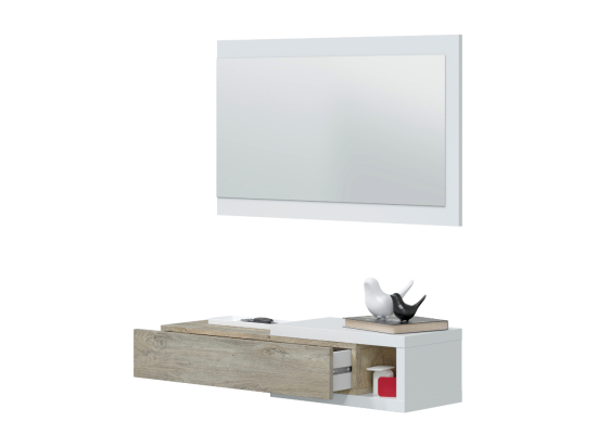 Vente Unique Console Suspendue Réversible Avec 1 Tiroir Et 1 Miroir L95 Cm - NOON
