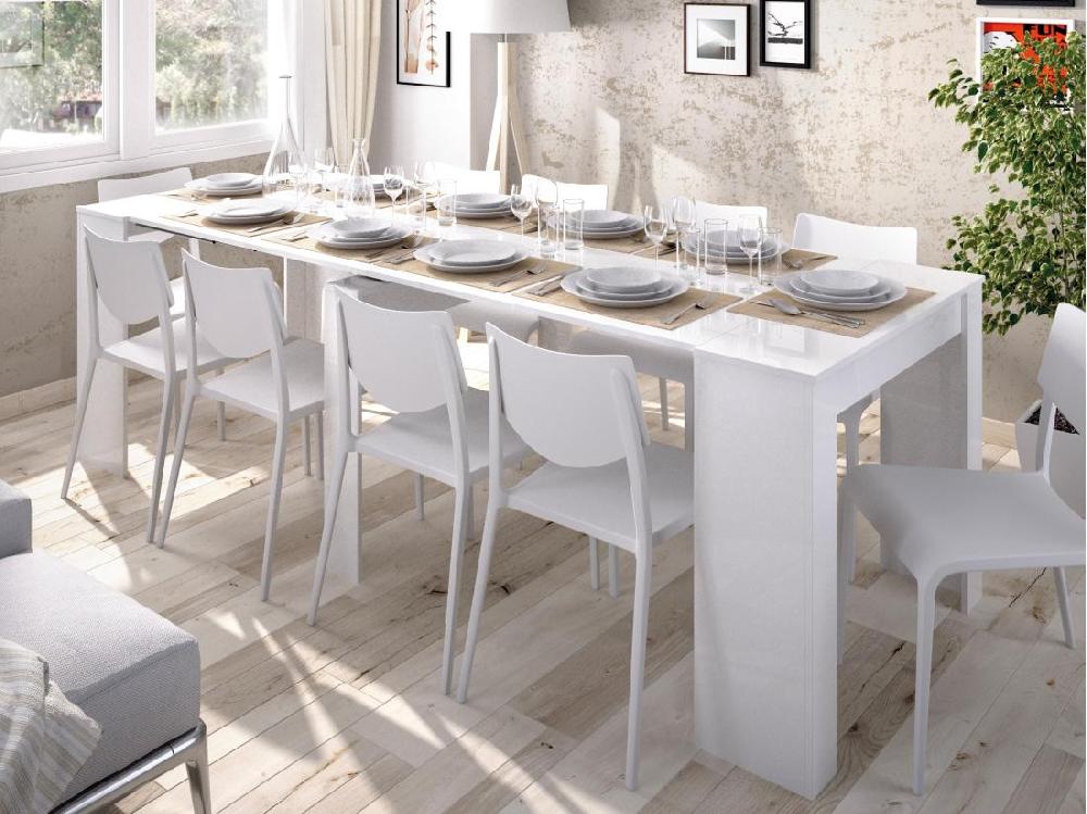 Vente Unique Console Table Extensible 10 Couverts - 4 Rallonges - Blanc - ONEGA