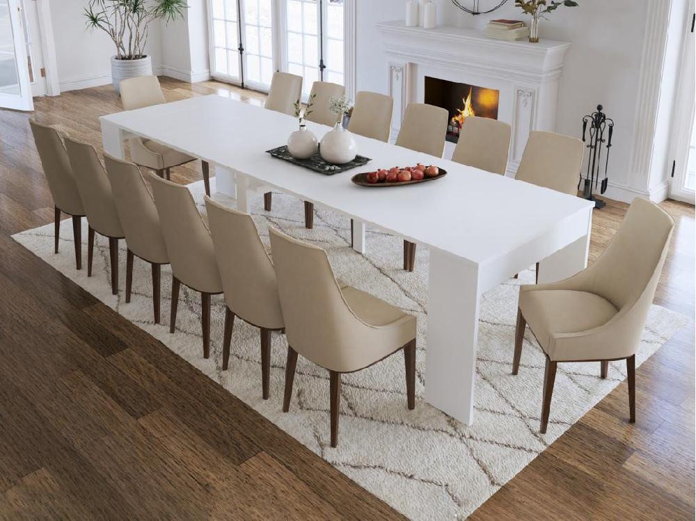 Vente Unique Console Table Extensible 12 Couverts - 6 Rallonges - Blanc - ONEGA