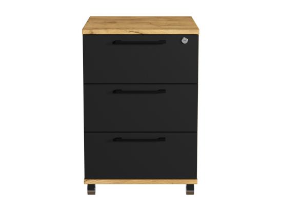 Vente Unique Conteneur Armoire Mobile Avec Tiroirs Sur Roulettes Bureau Chêne Doré Craft Noir
