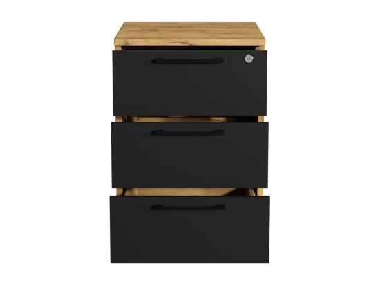 Vente Unique Conteneur Armoire Mobile Avec Tiroirs Sur Roulettes Bureau Chêne Doré Craft Noir
