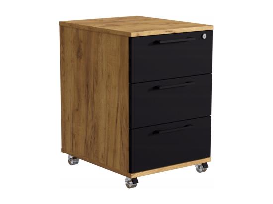 Vente Unique Conteneur Armoire Mobile Avec Tiroirs Sur Roulettes Bureau Chêne Doré Craft Noir
