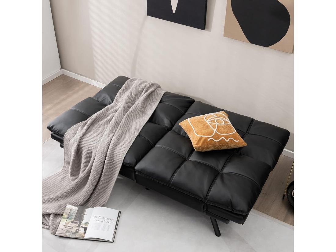 Vente Unique COSTWAY Canapé-Lit Convertible 5 En 1 Avec Dossier Et Accoudoirs Réglables Canapé Futon 3 Places En Mousse à Mémoire Pieds Métalliques Pour Petits Appartements Salon Bureau Charge 273 Kg (Noir)