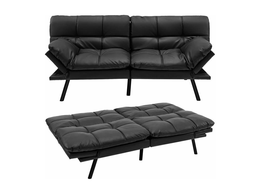 vente unique COSTWAY Canapé-Lit Convertible 5 en 1 avec Dossier et Accoudoirs Réglables Canapé Futon 3 Places en Mousse à Mémoire Pieds Métalliques pour Petits Appartements Salon Bureau Charge 273 kg (Noir)